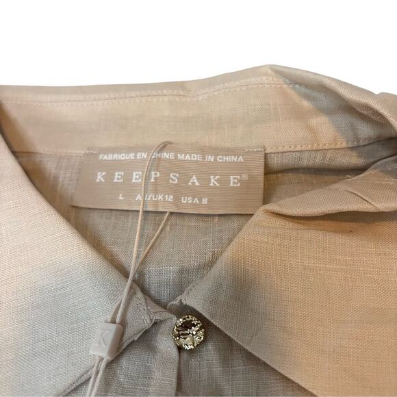 Keepsake Linen Lace Blouse Gold Button Long Sleeve Top L NWT - Picture 6 of 7